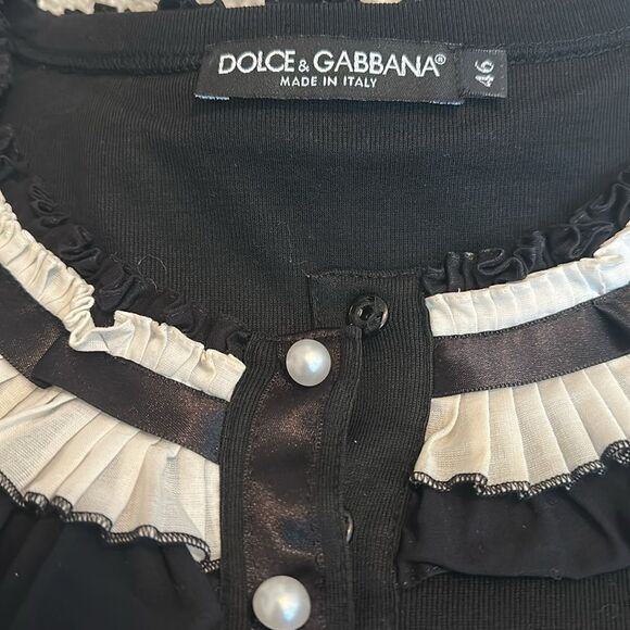 DOLCE & GABBANA Black Ruffled Collar Top Size 46 Euro (Fits US  Medium/large) - Picture 2 of 5